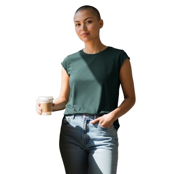 Universal Standard Ashley Cap Sleeve Tee 4XS (0-00) Forest Green Pima Cotton - Picture 2 of 10